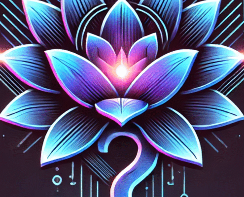 colorful flower in blue, white and pink on black background