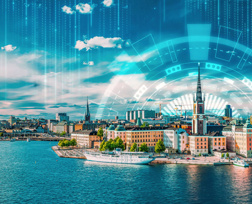 AI-generated image of Stockholm waterfront