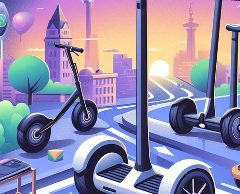 graphic image of city landscape with Micromobility transport in foreground