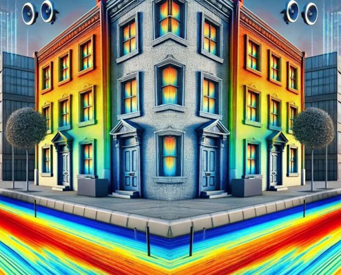 graphic image of digital monitoring of a city road corner