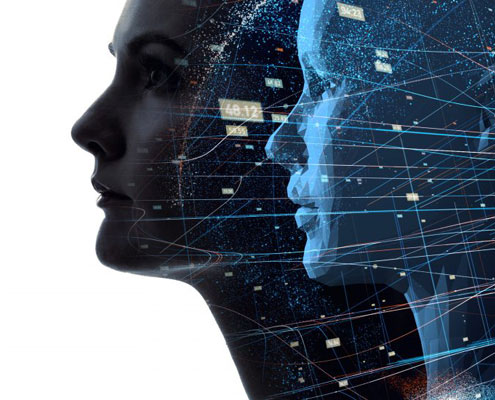 graphic image of a person's head and digital simulation